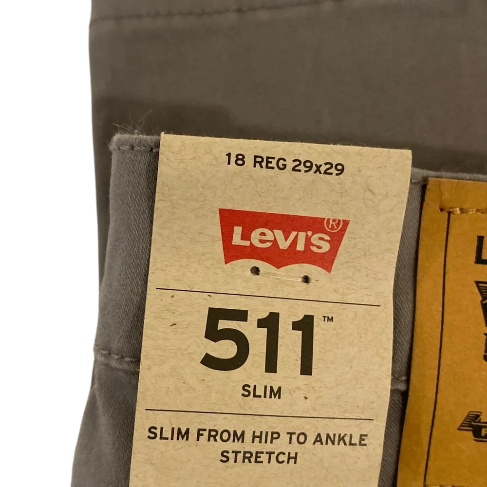Levi’s 511 Slim Stretch Gray Cotton Pants - Boys 18R - NWT